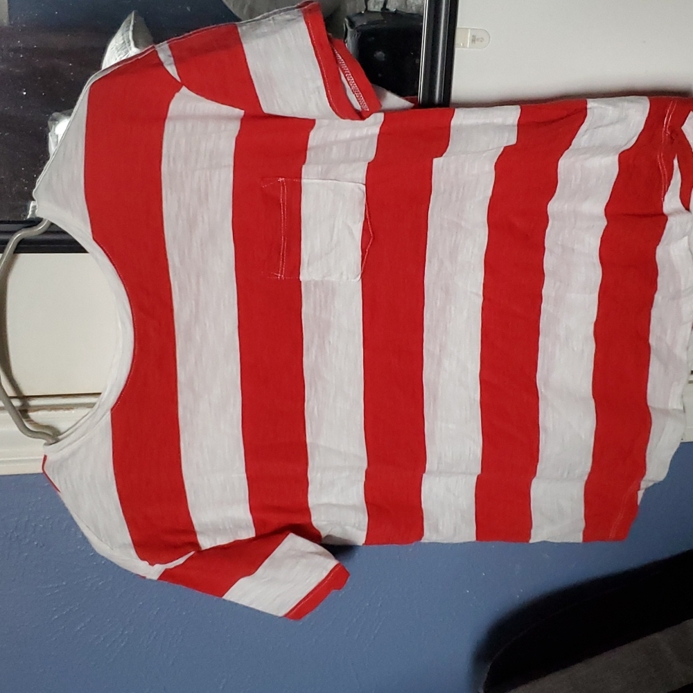 Old Navy red and white stripped tee with front pocket